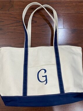 CB Station Personalized  Letter G Large Boat Tote Navy Beach Teacher Baby